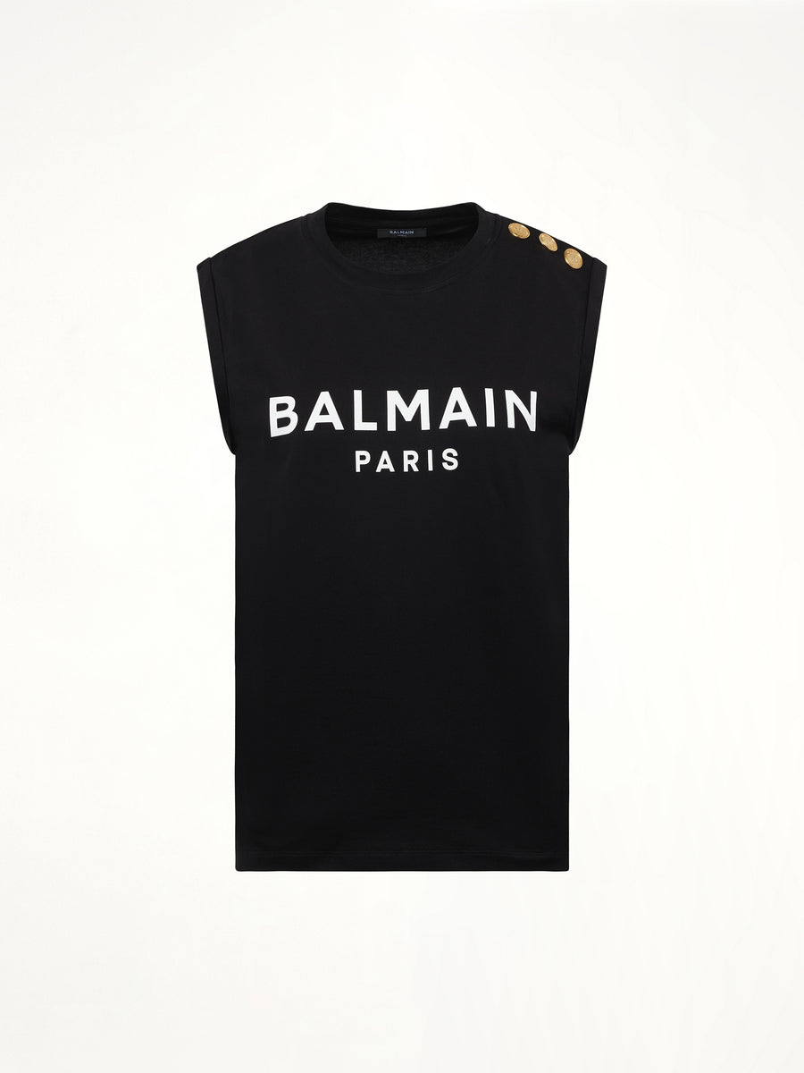 3 Buttons Logo Tank Top in Black