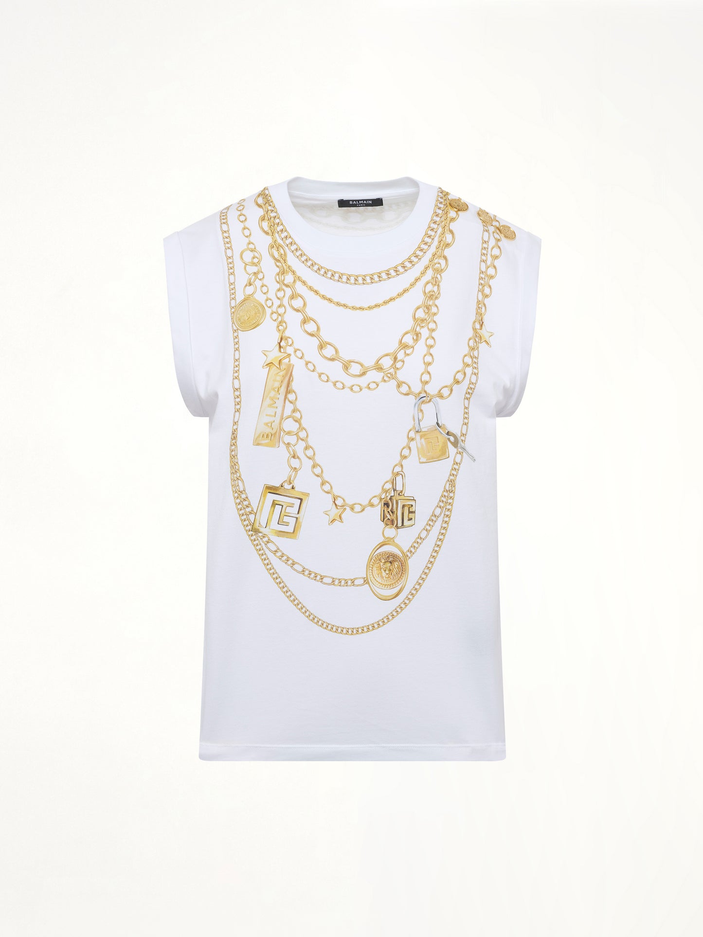 Trompe L'Oeil Necklace Print Tank Top in White/Gold