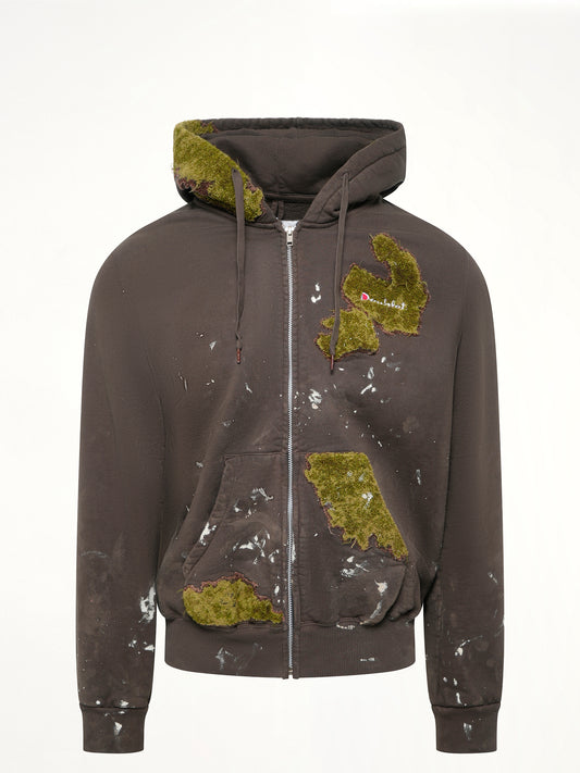 Moss-Grown Embroidery Hoodie in Brown