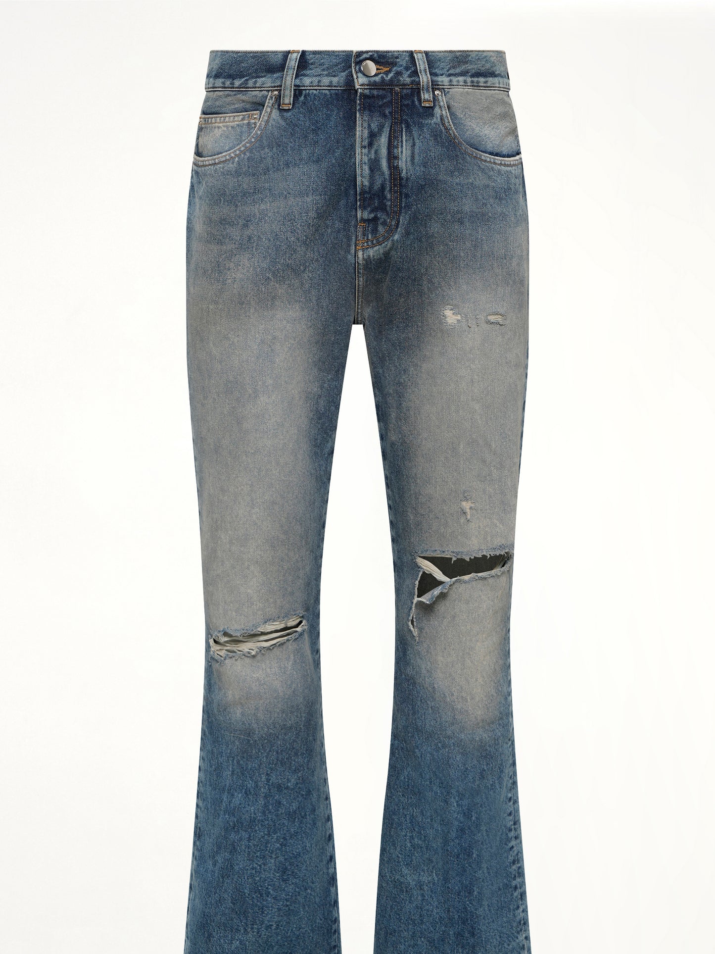 Slashed Boot Cut Jean in Denim Lapis