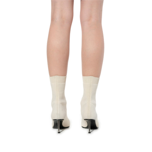 Fabric Leather Boots in Ivory