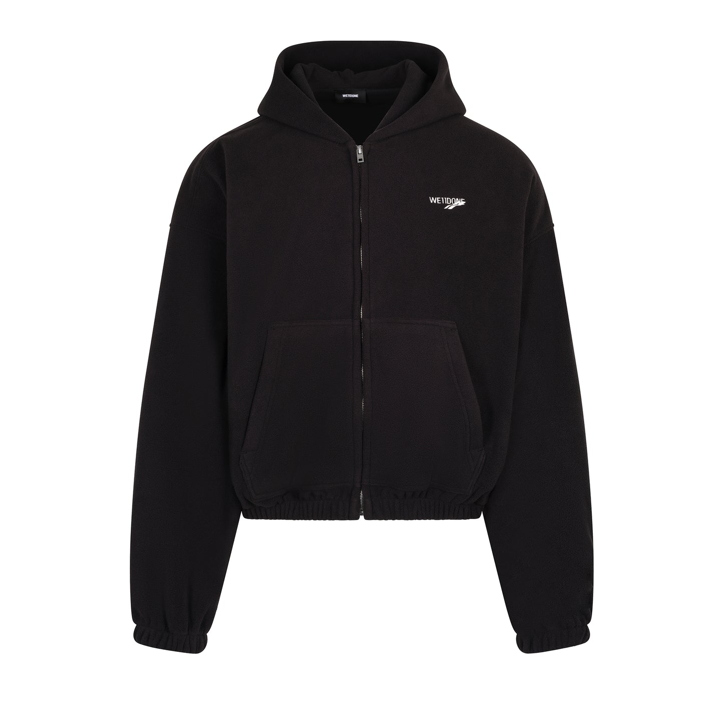 Wave Logo Fleece Zip-Up Hoodie in Black