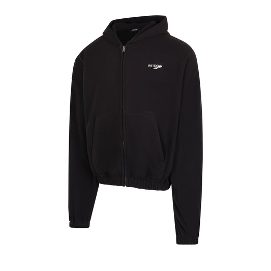 Wave Logo Fleece Zip-Up Hoodie in Black