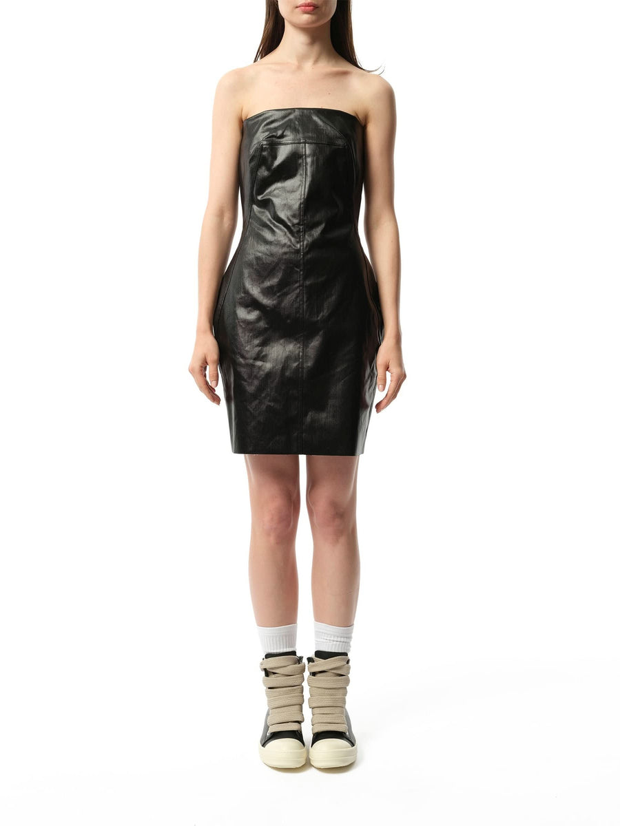 Coated Denim Bustier Mini Dress in Black