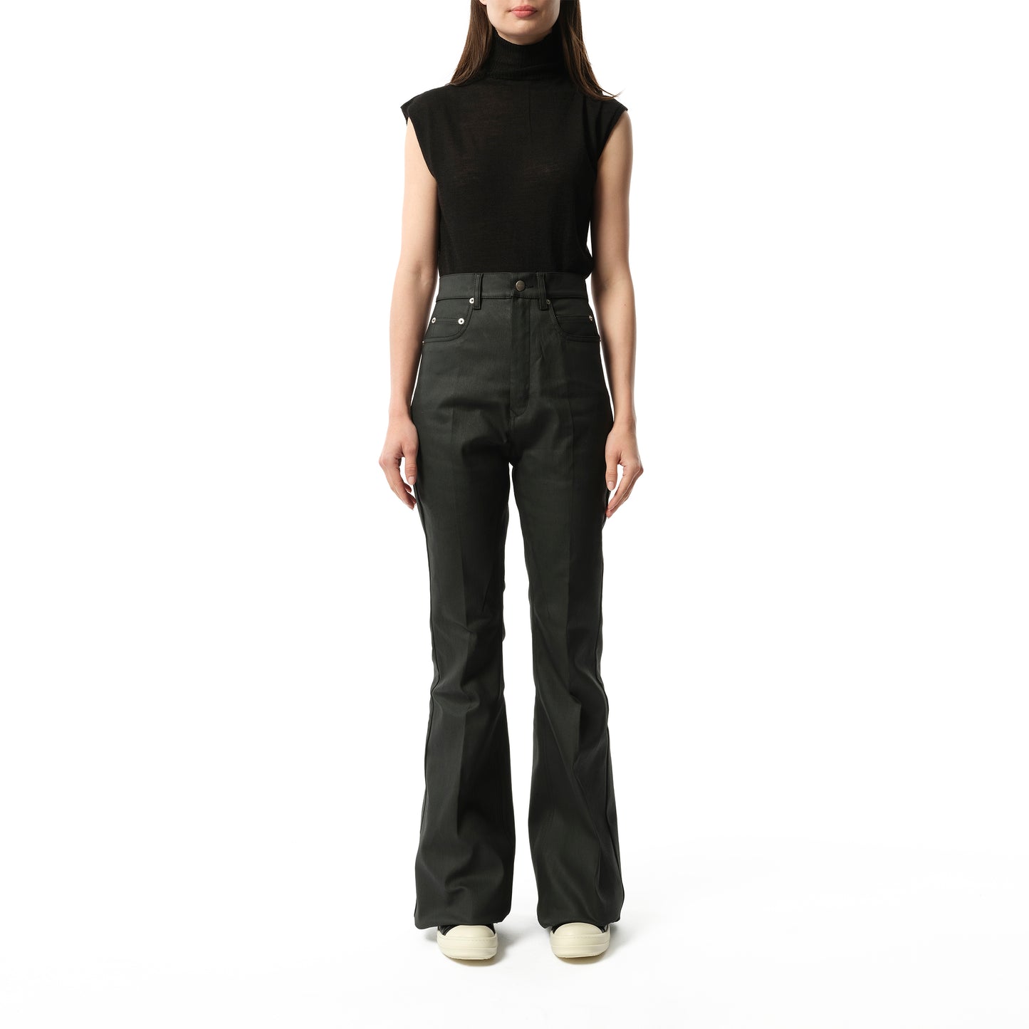 Stretch Denim Bolan Bootcut Jeans in Black