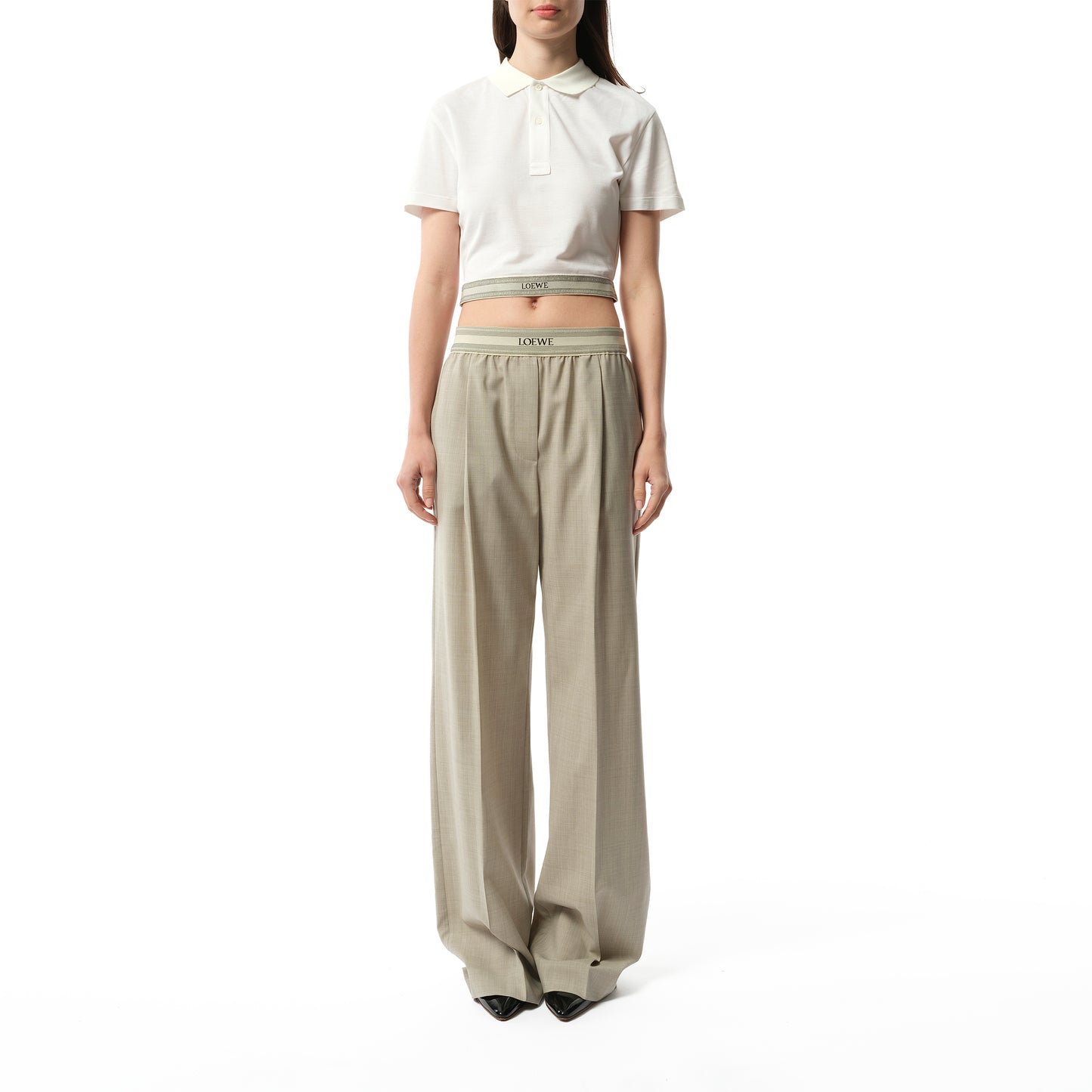 Logo Band Trouser in Light Beige Melange