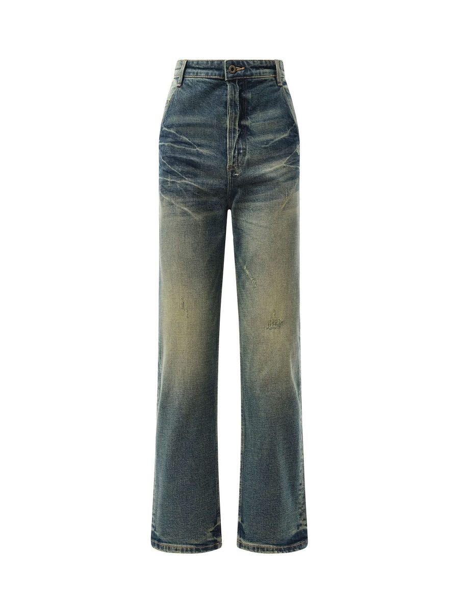 Vintage Washed Straight-Cut Jeans in Blue