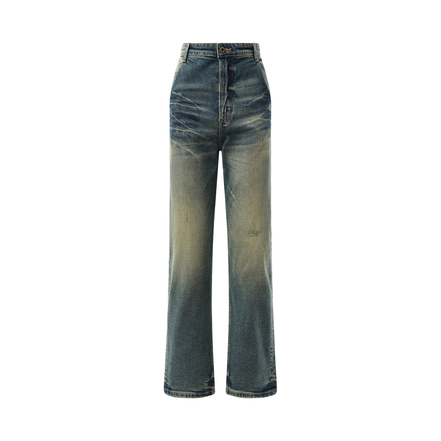 Vintage Washed Straight-Cut Jeans in Blue