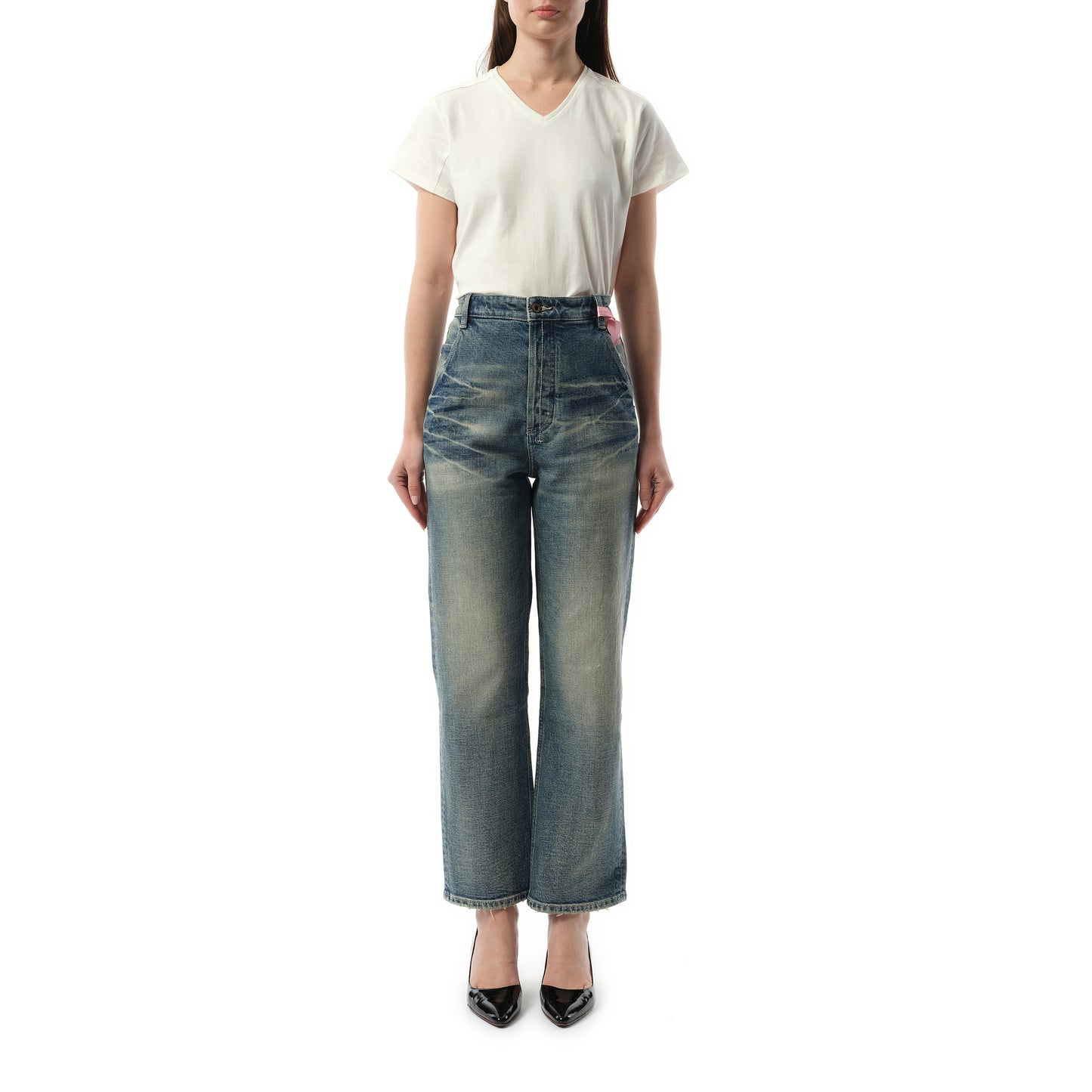 Washed Straight-Cut Jeans in Light Blue