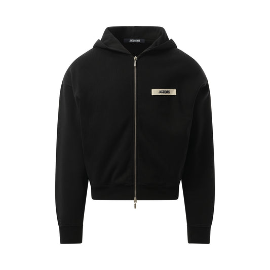 Le Hoodie Zip Gros Grain in Black