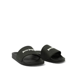 Classic Logo Pool Slider in Black/White Front View | PALM ANGELS