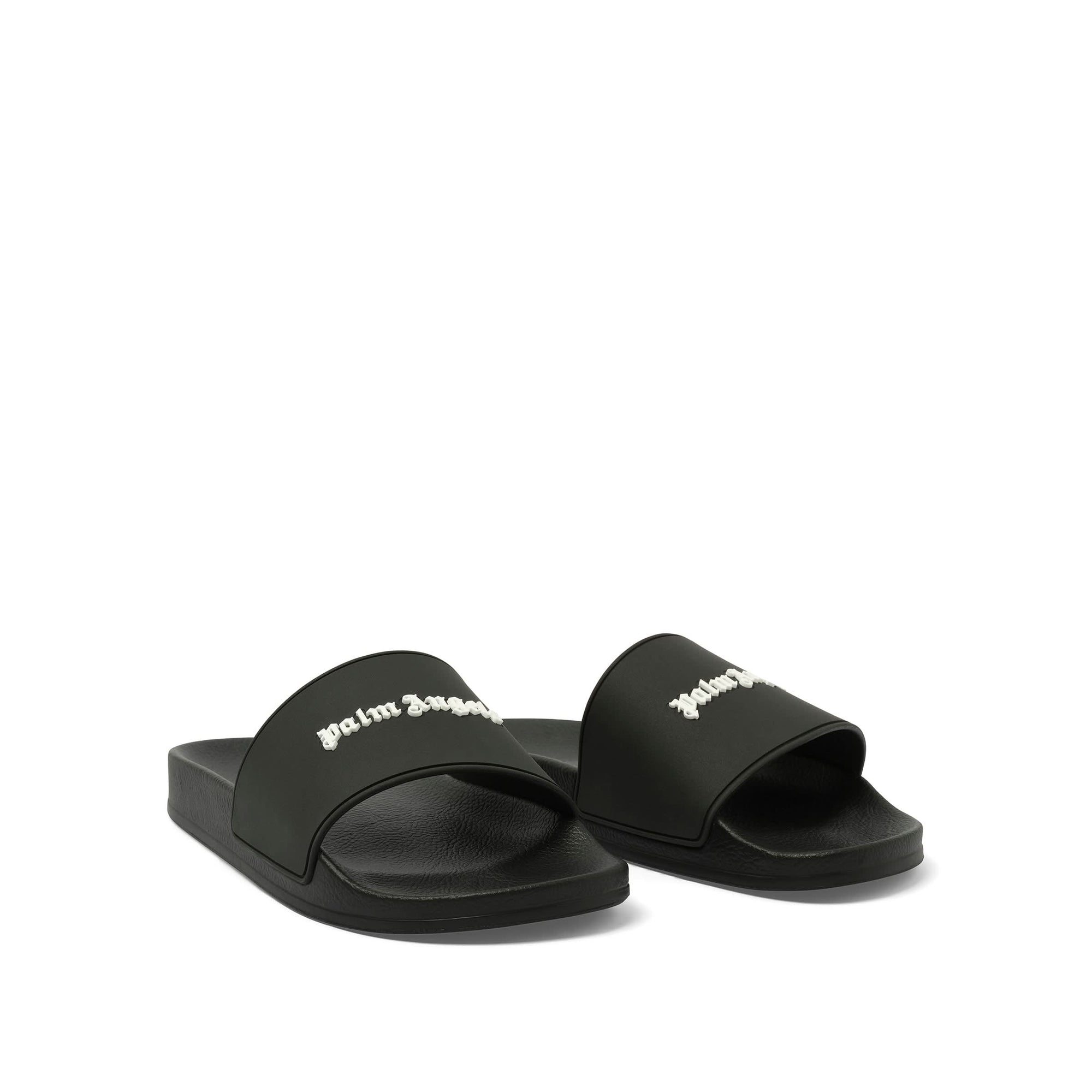 Classic Logo Pool Slider in Black/White Front View | PALM ANGELS