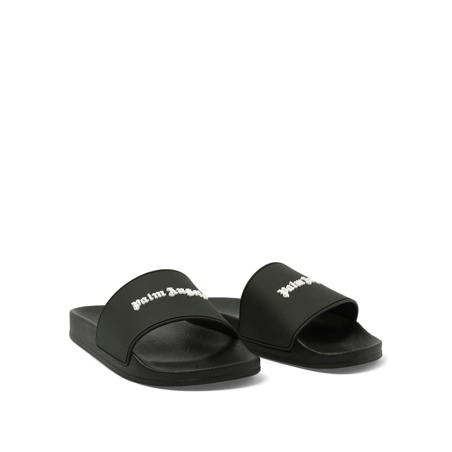 Classic Logo Pool Slider in Black/White Front View | PALM ANGELS