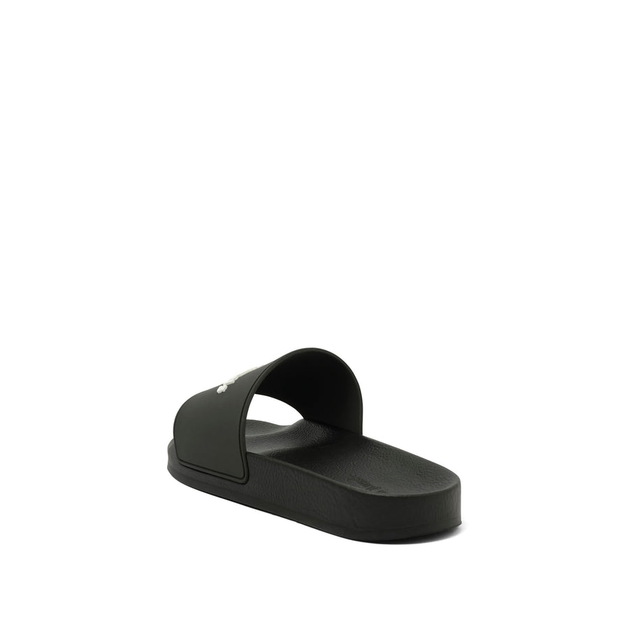 Classic Logo Pool Slider in Black/White Back View | PALM ANGELS