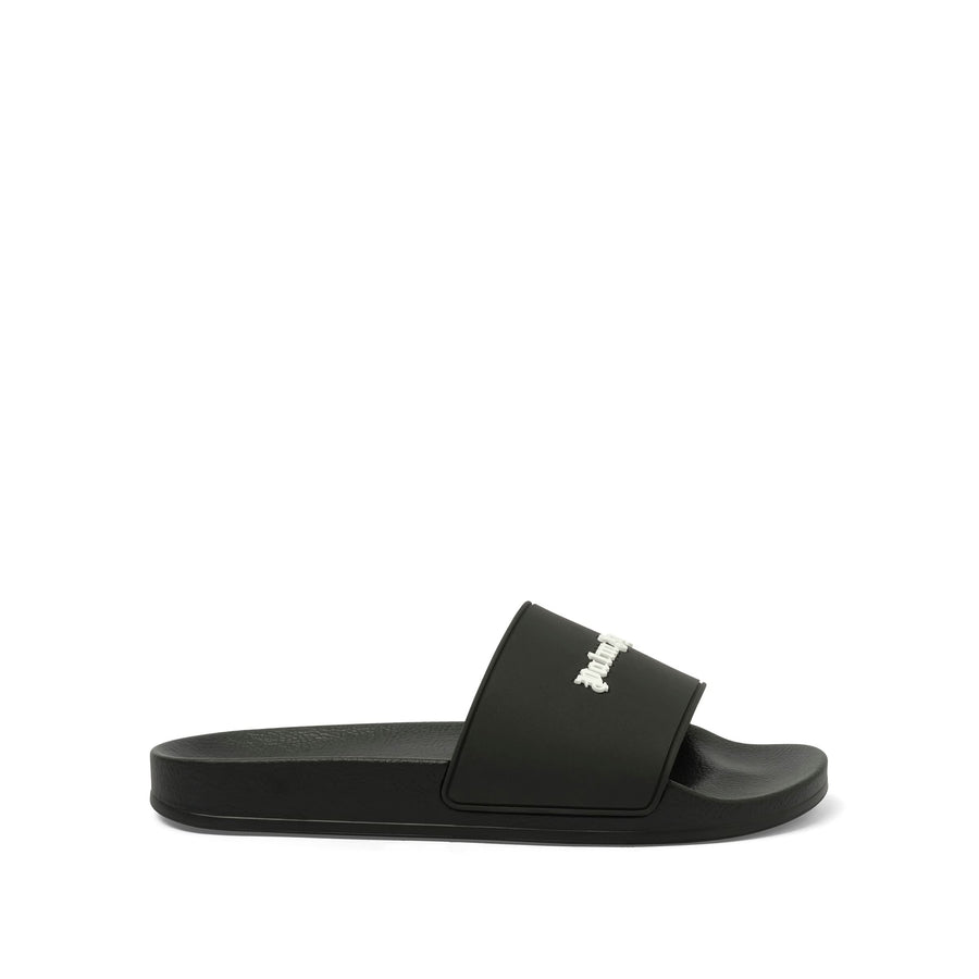 Classic Logo Pool Slider in Black/White Side View | PALM ANGELS