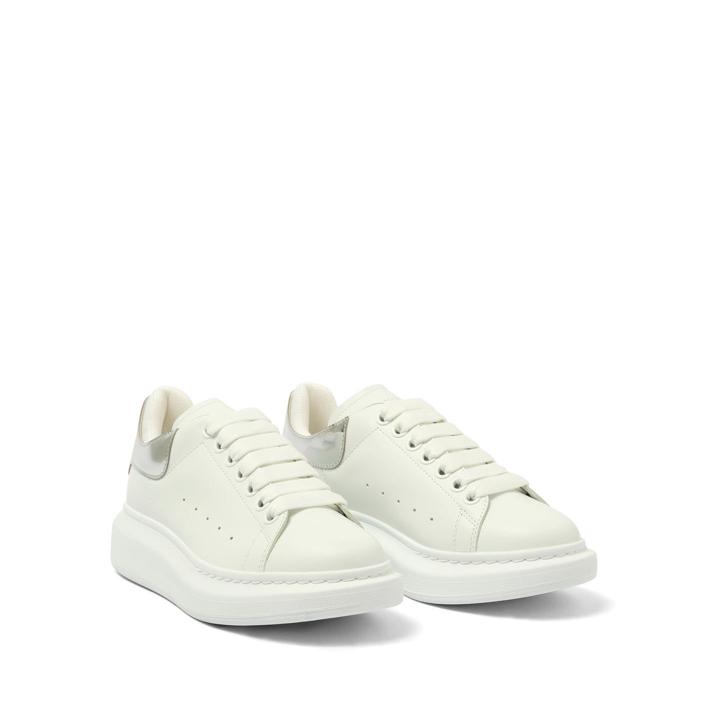 Larry Oversized Heel Sneaker in White/Silver