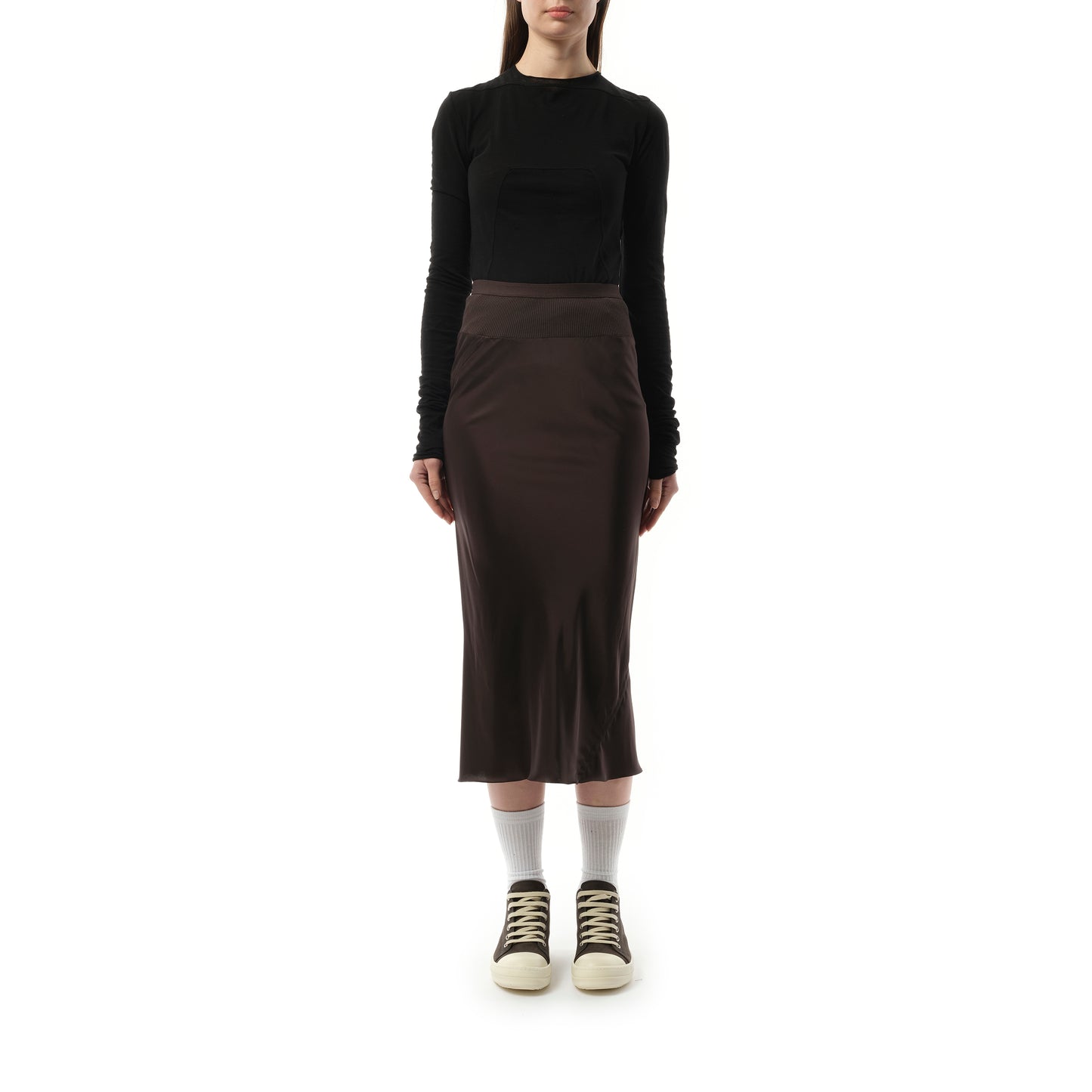 Satin Knee Bias Skirt in Dark Dust