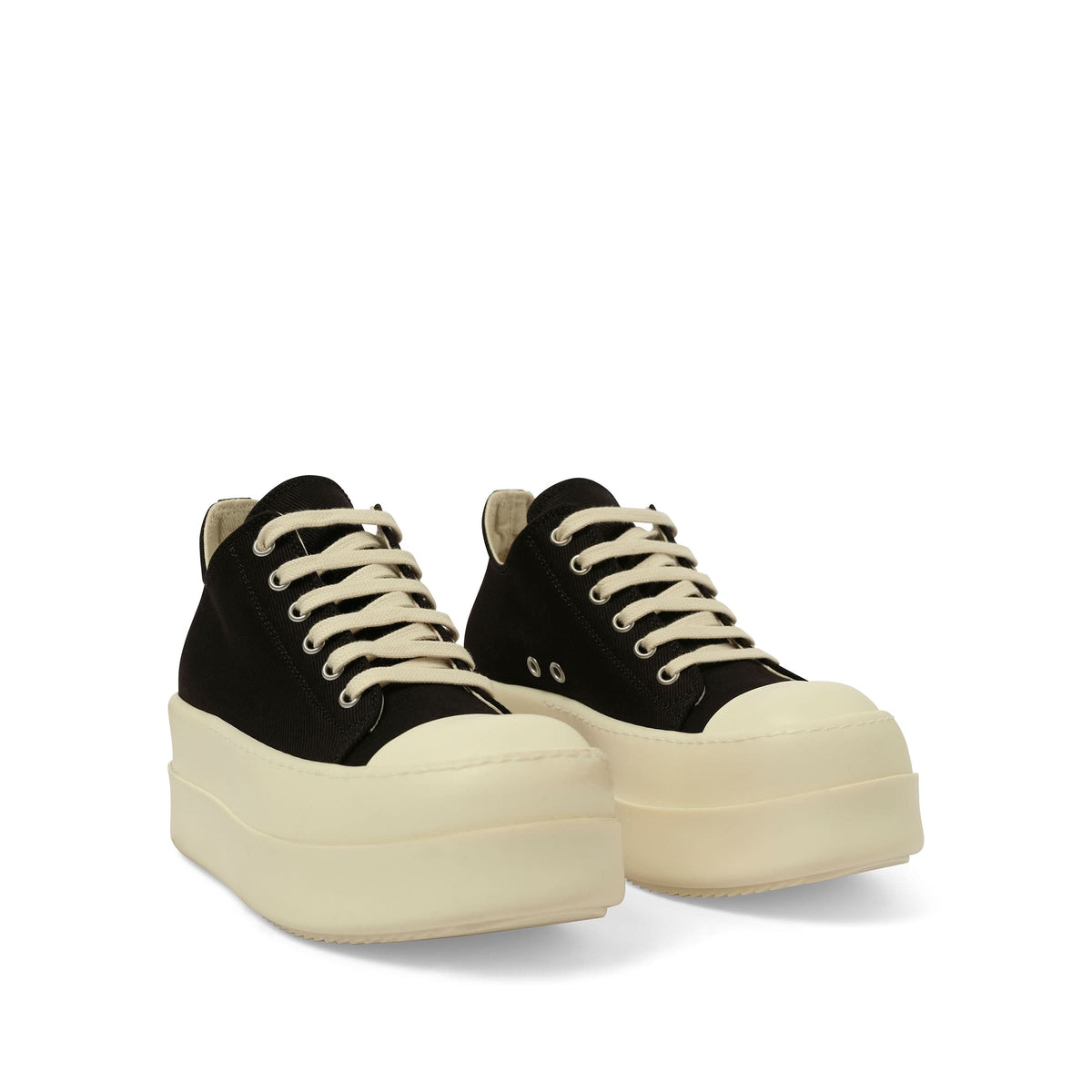Double Bumper Low Sneaks in Black/Milk Front View | RICK OWENS DRKSHDW