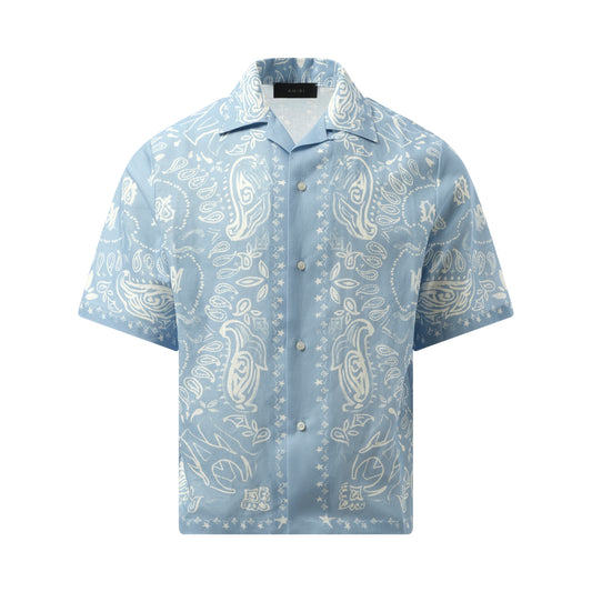 Bandana Watercolour Camp Shirt in Cerulean