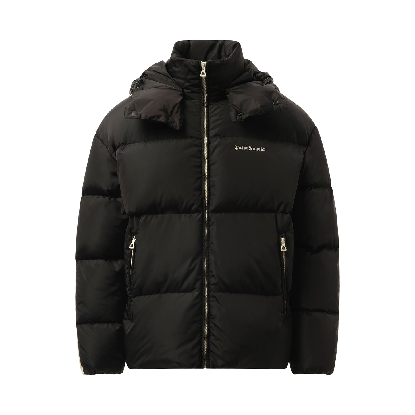 Hooded Track Down Jacket in Black/Off White