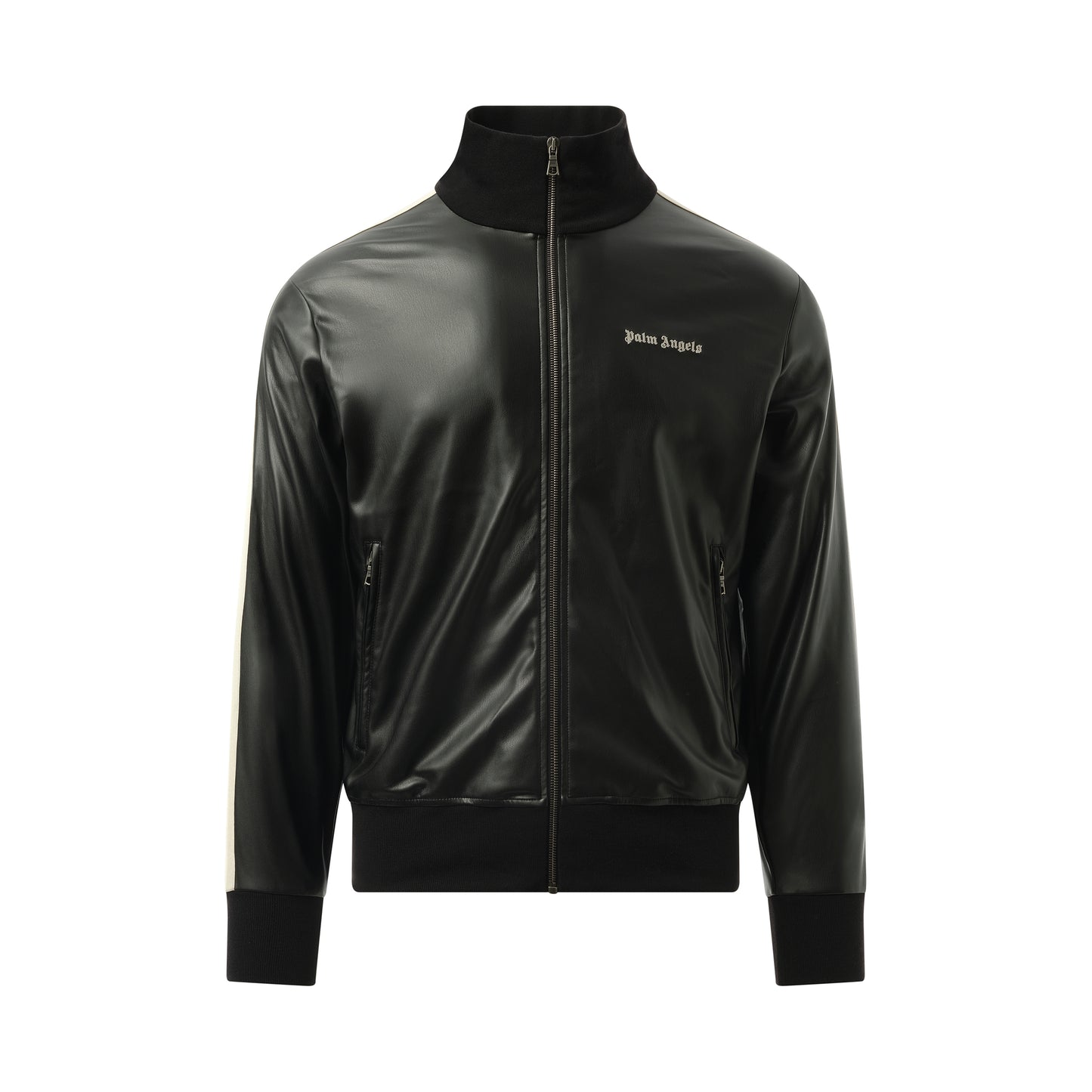 Leather Effect Track Jacket in Black/Off White