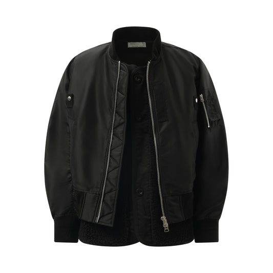 Nylon Twill Shearling Blouson in Black