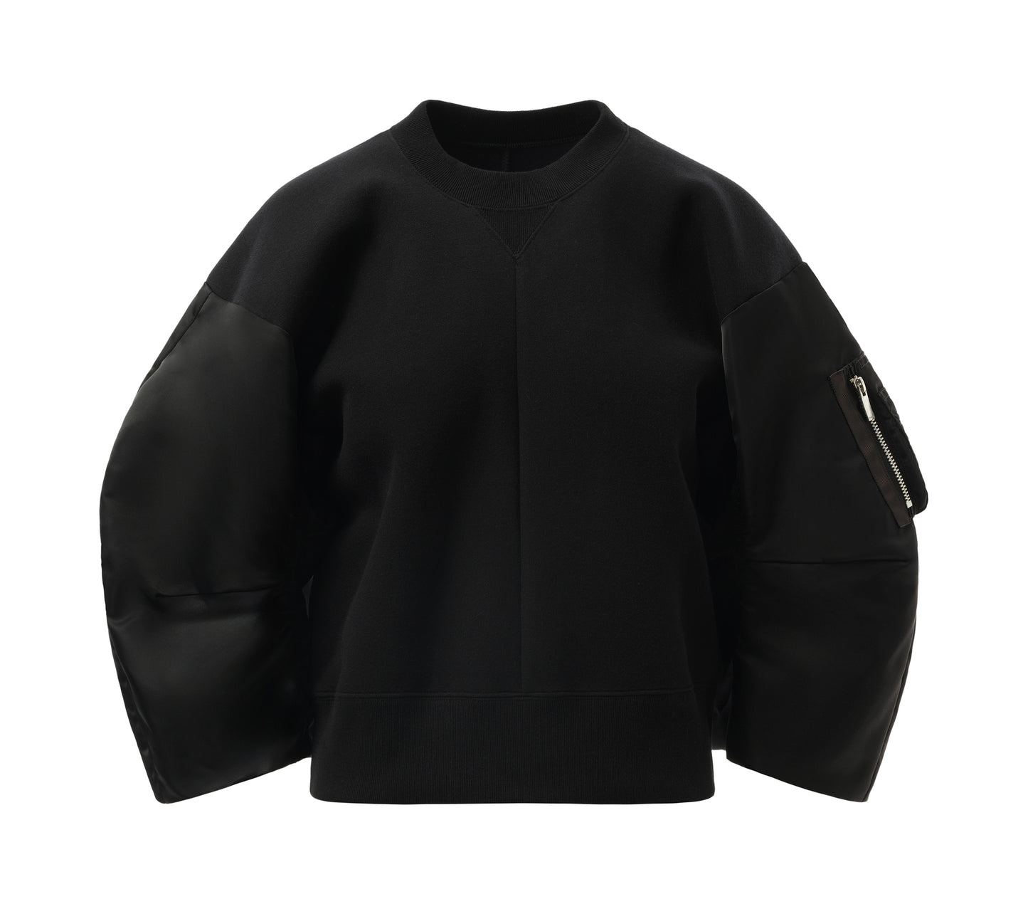 Balloon Sleeve Nylon Twill x Sponge Sweatshirt in Black