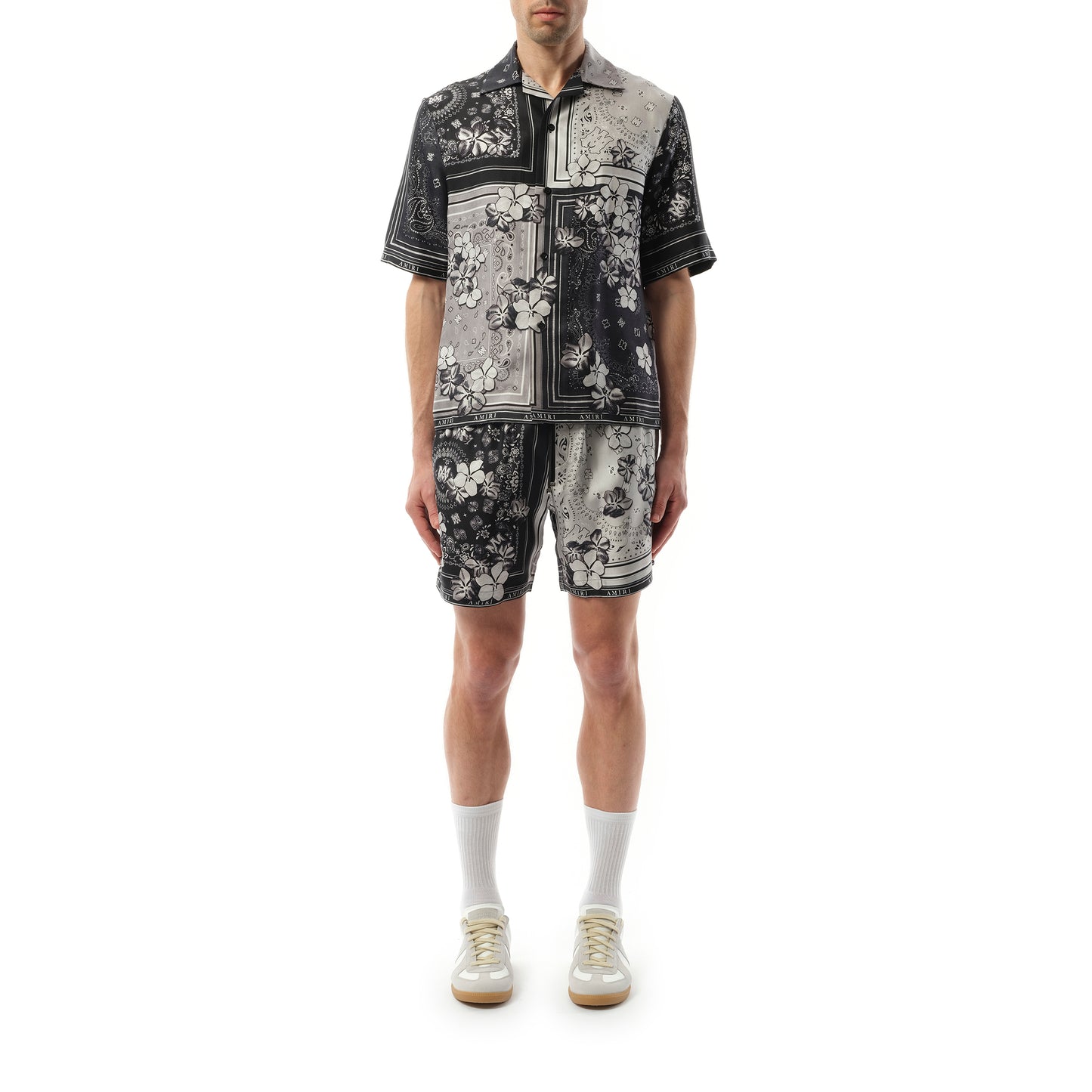 Bandana Floral Bowling Shirt in Black