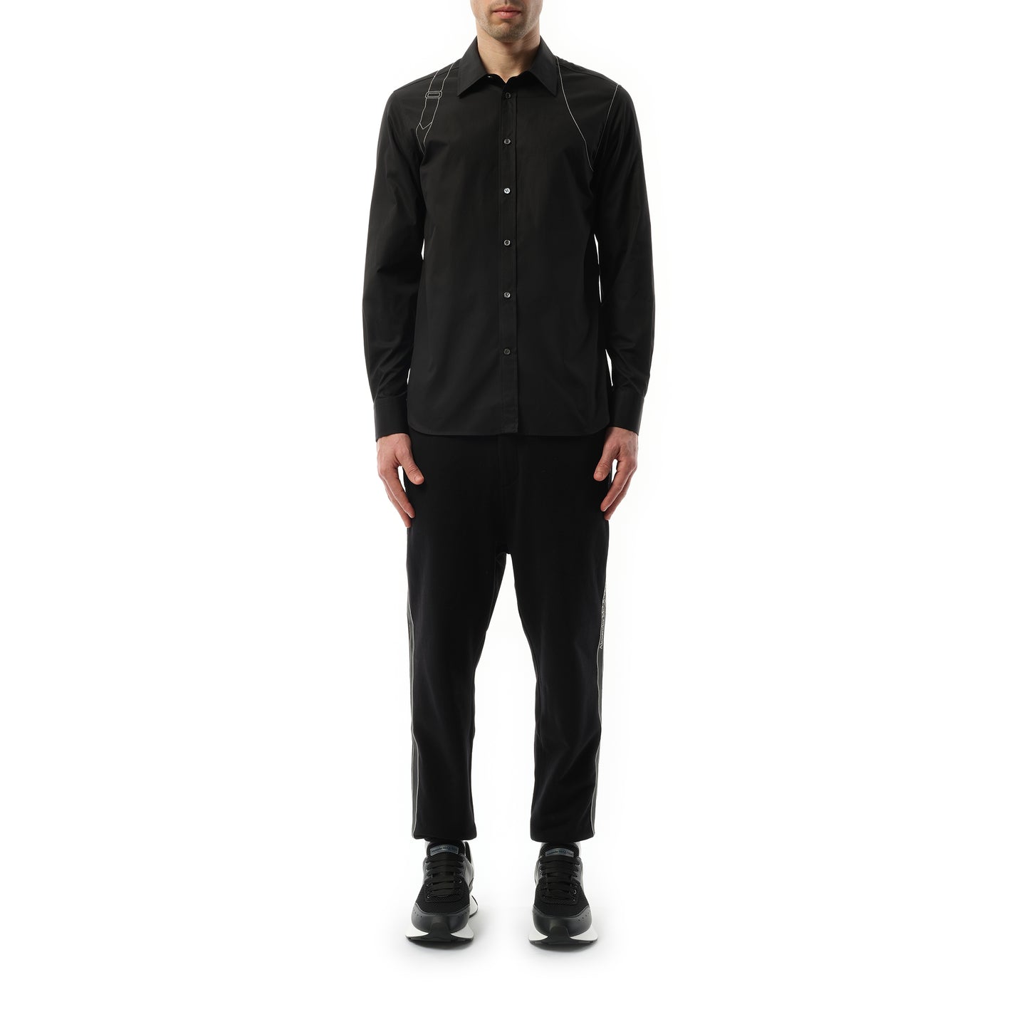 Contrast Stitch Harness Shirt in Black