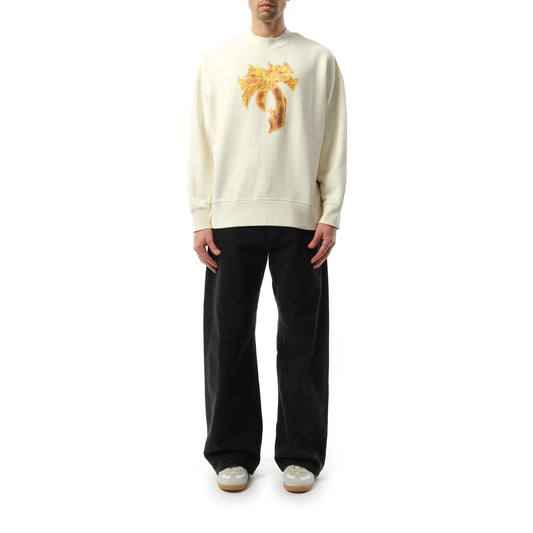 Burning Palm Crew Sweatshirt in Off White/Gold