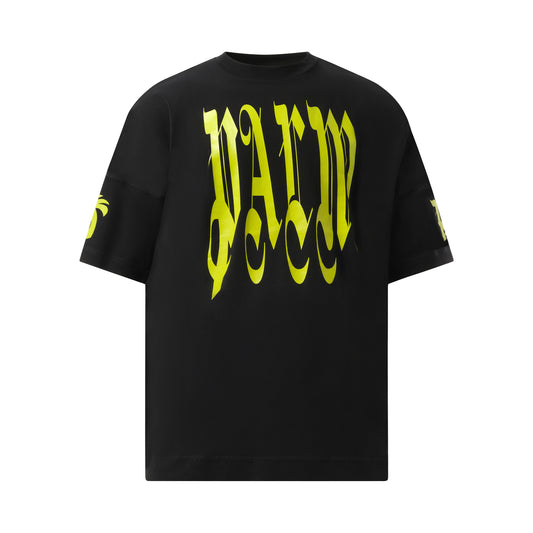 Back Gothic Palm Over T-Shirt in Black/Lime