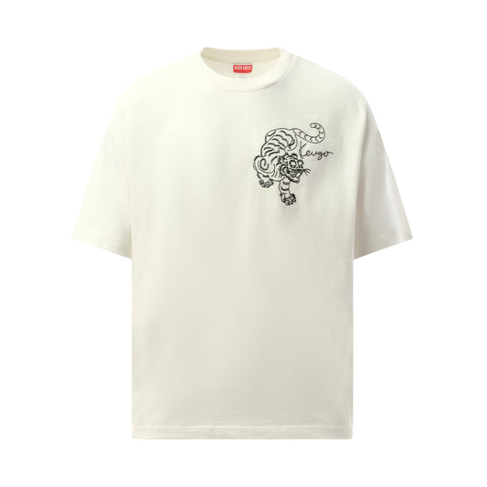 Gots Star Tiger Embroidered Oversize T-Shirt in Off White