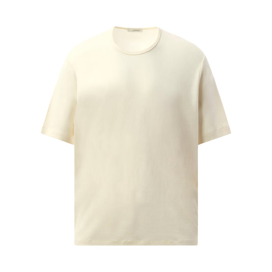 Rib U Neck T-Shirt in Light Cream