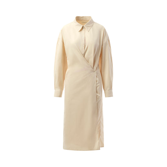 Straight Collar Twisted Dress in Light Cream