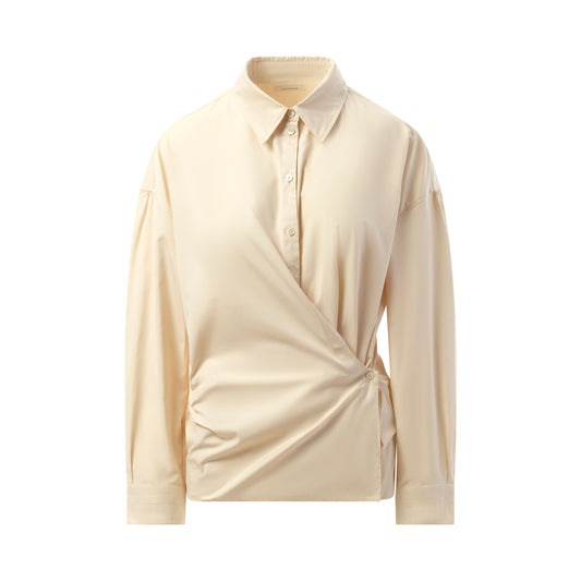 Straight Collar Twisted Shirt in Light Cream