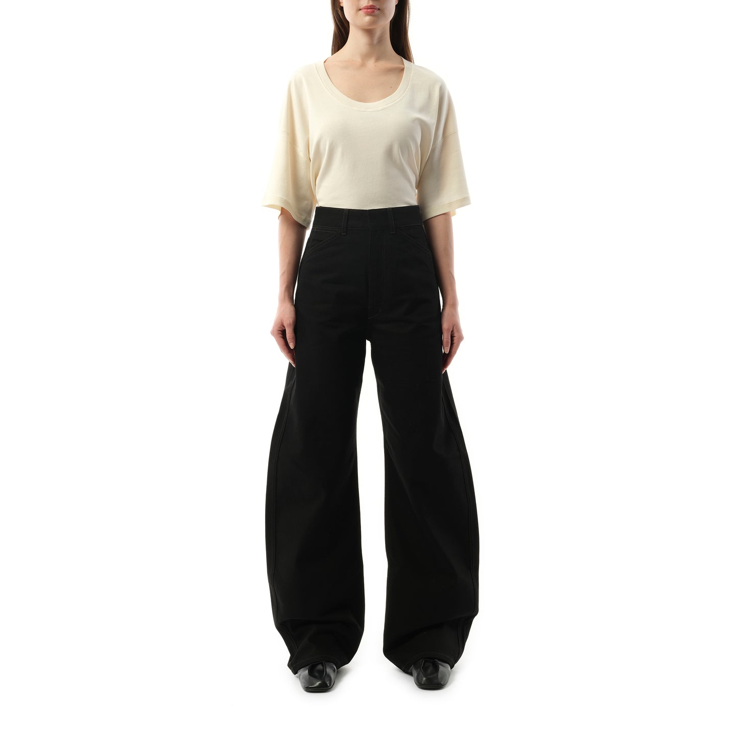 High Waisted Curved Pants in Black