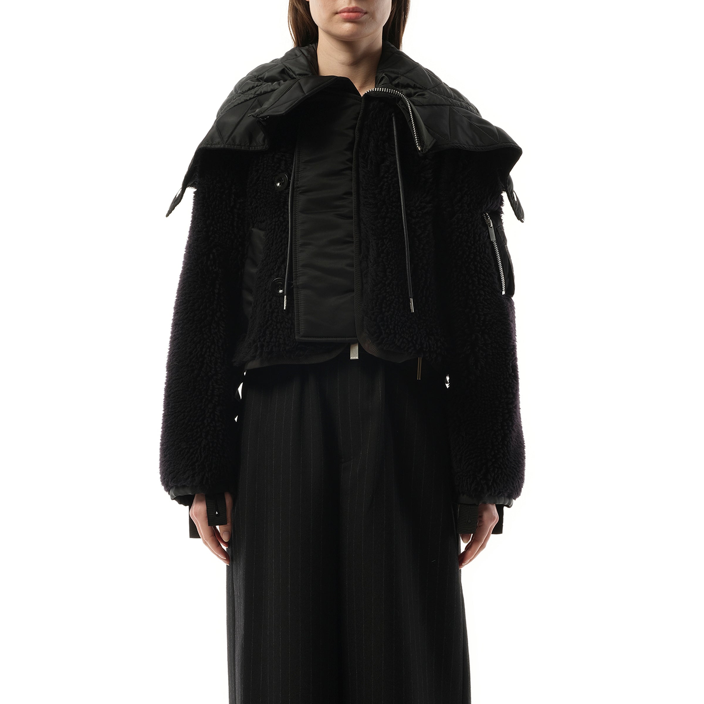 Faux Shearling x Nylon Twill Blouson in Black