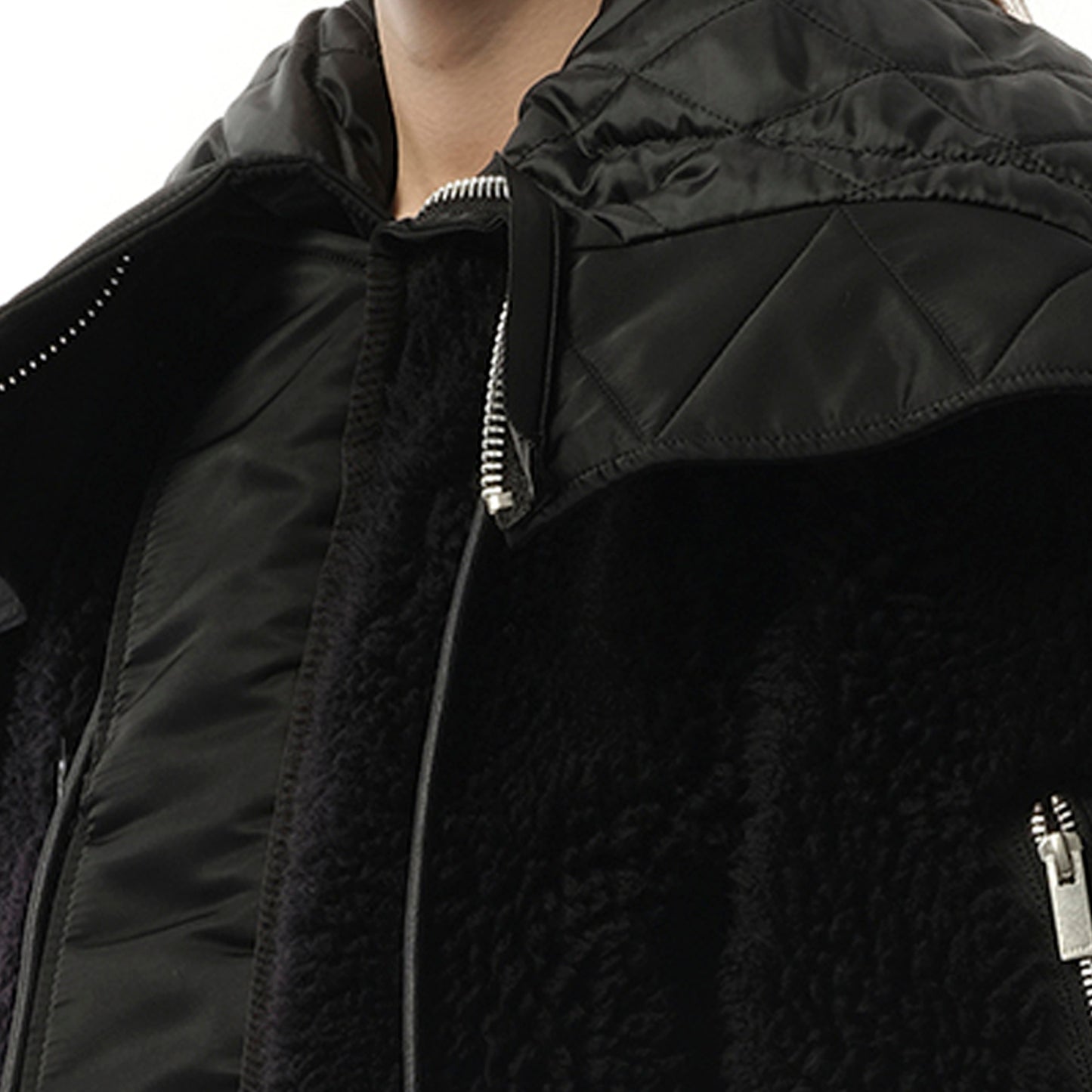 Faux Shearling x Nylon Twill Blouson in Black