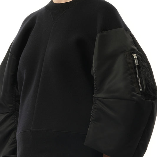 Balloon Sleeve Nylon Twill x Sponge Sweatshirt in Black