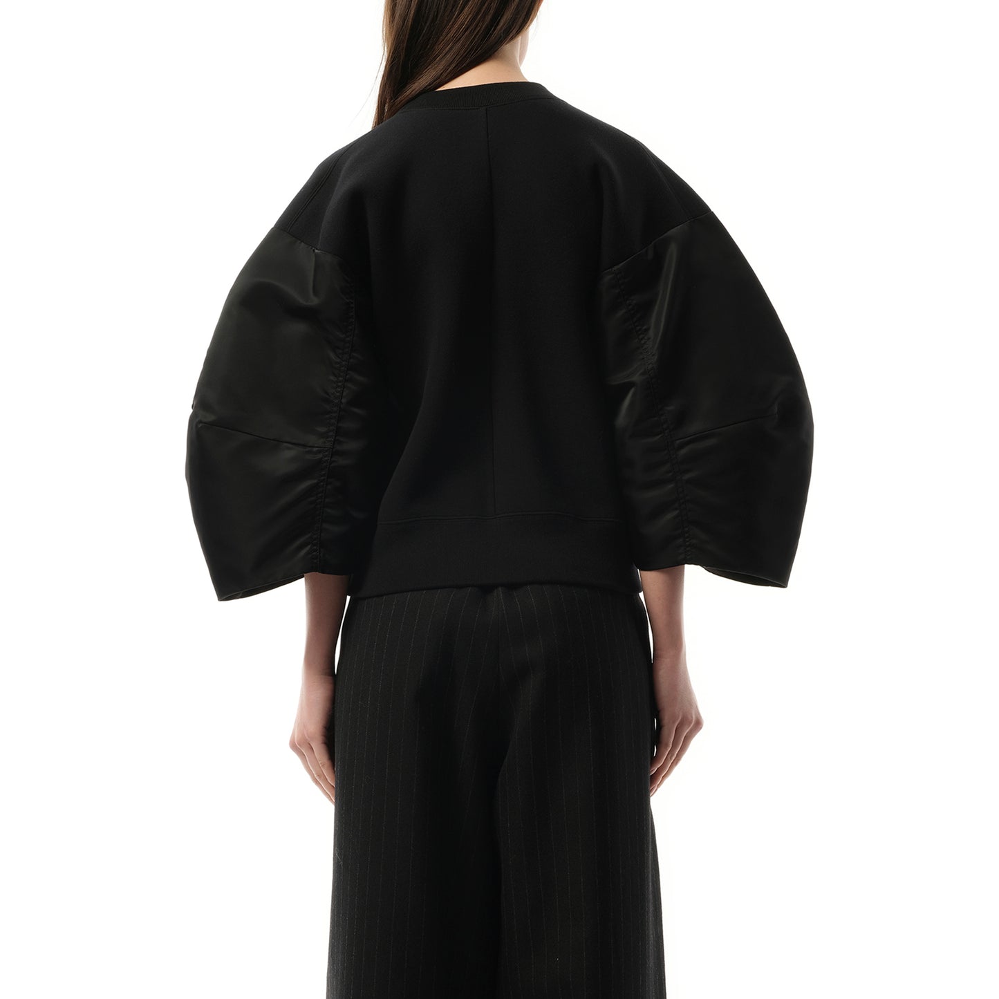 Balloon Sleeve Nylon Twill x Sponge Sweatshirt in Black