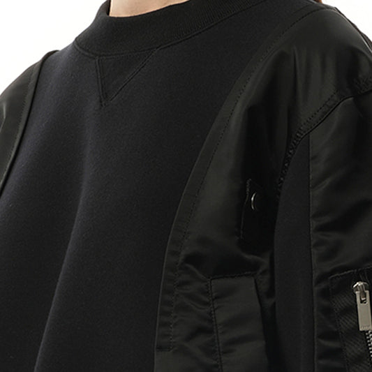 Nylon Twill x Sponge Sweat Pullover in Black