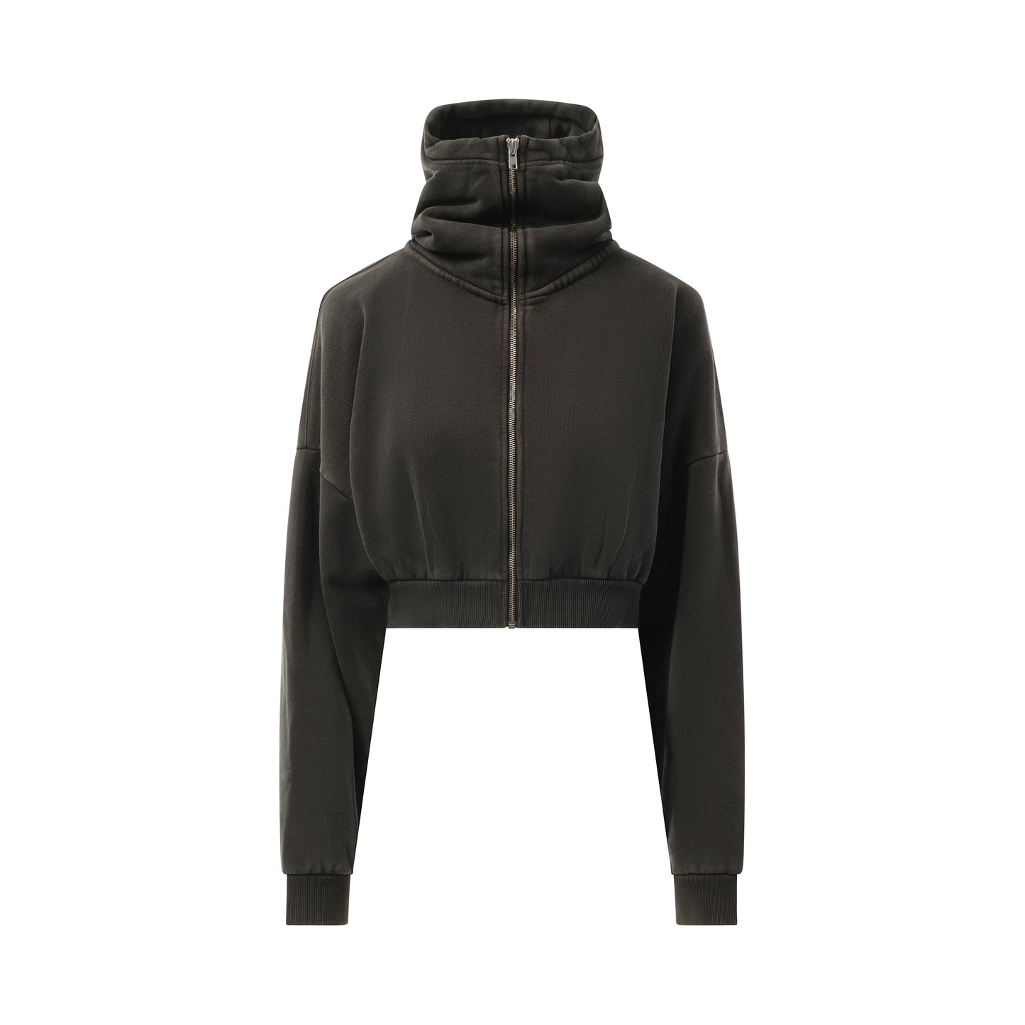 Cropped Full Zip Hoodie in Washed Black