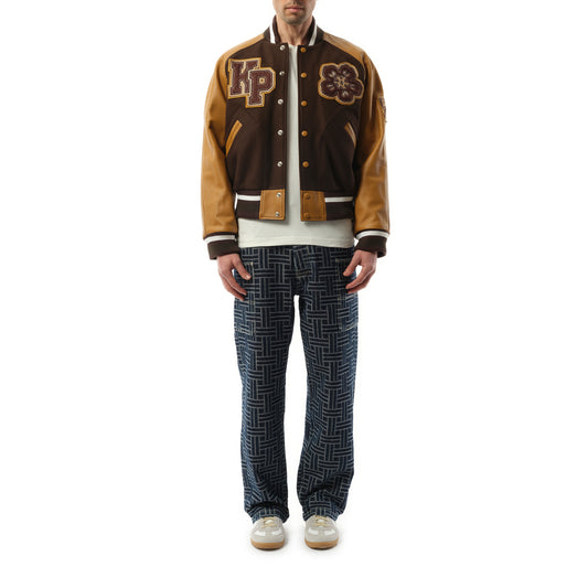 Boke Flower Varsity Jacket in Dark Brown