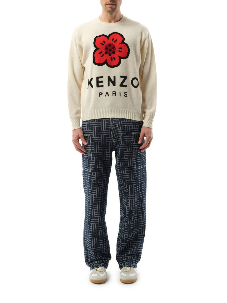 Knit Boke Flower Placed Sweater in Off White