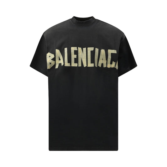 Tape Type Double Front T-Shirt in Washed Black