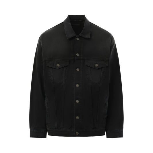 Metal BB Stencil Oversized Denim Jacket in Black