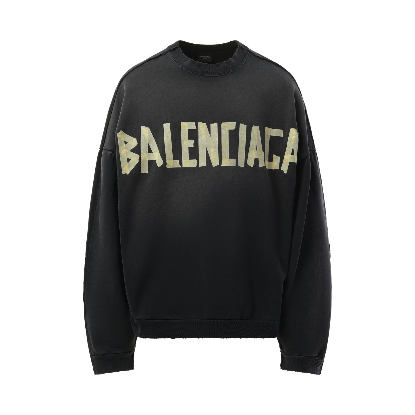 Tape Type Double Front Sweatshirt in Washed Black