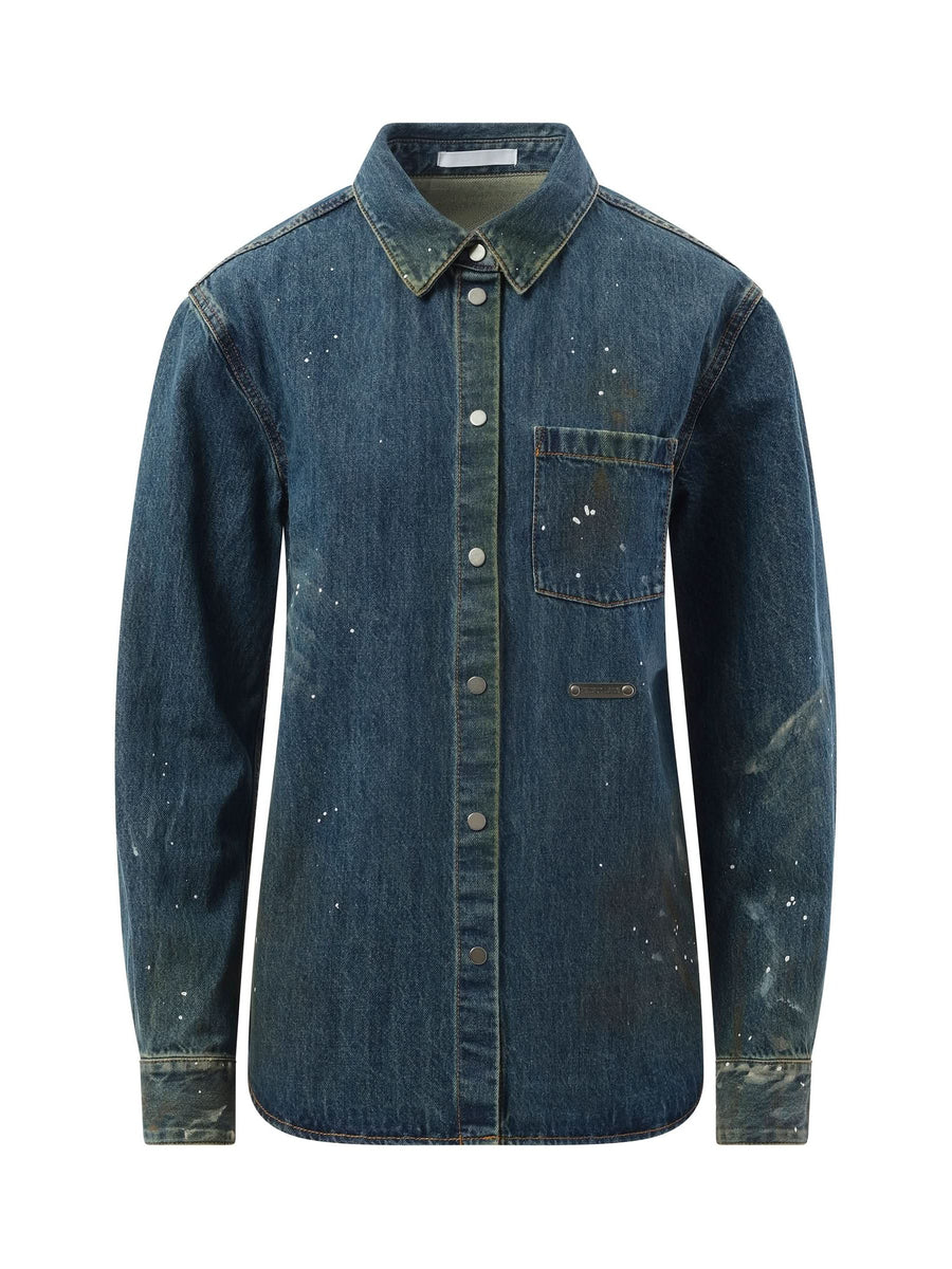 Painted Denim Shirt in Mid Indigo
