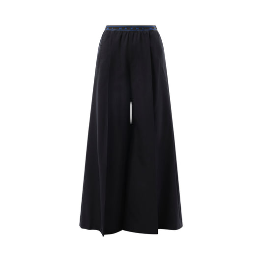 Flared Wool Trousers in Blublack