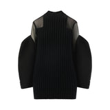 Silk Chiffon Mix Knit Dress in Black